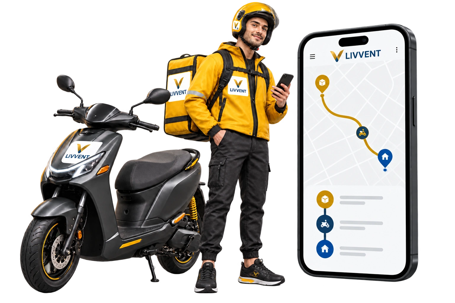 Courier, delivery package and live tracking smartphone